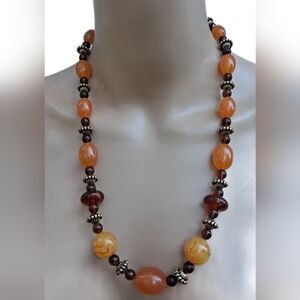 Vintage Amber & Tortoise Shell Acrylic Bead Boho Necklace
